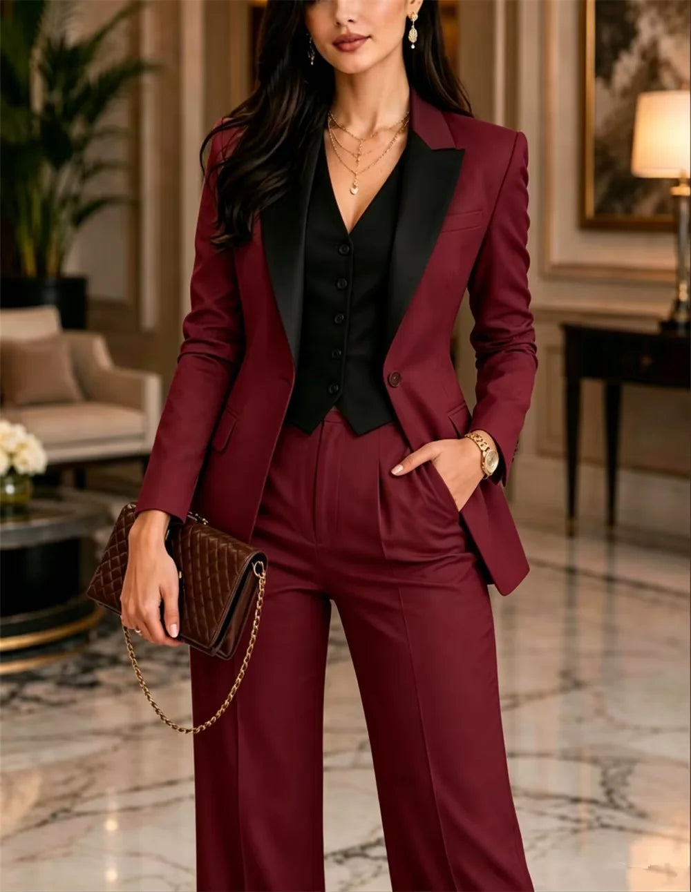 Casual Three Piece Set for Women Matching Sets Long Sleeve Blazer Coat and Pants Office Lady Elegant Business Female Suits Set