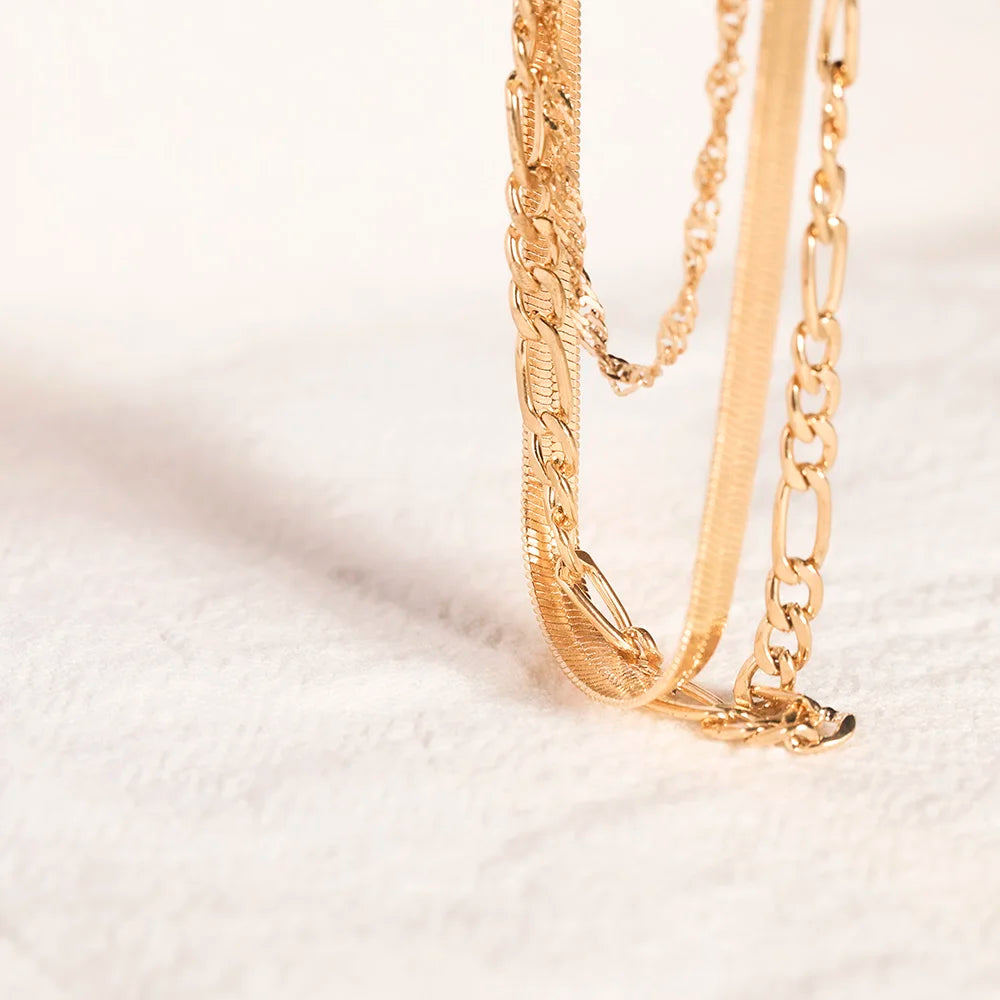Layered Chain Handpicked Brass Chain Triple Layers Necklace 14K Gold Plated Waterproof Trendy Chain Jewelry Women Stock in USA