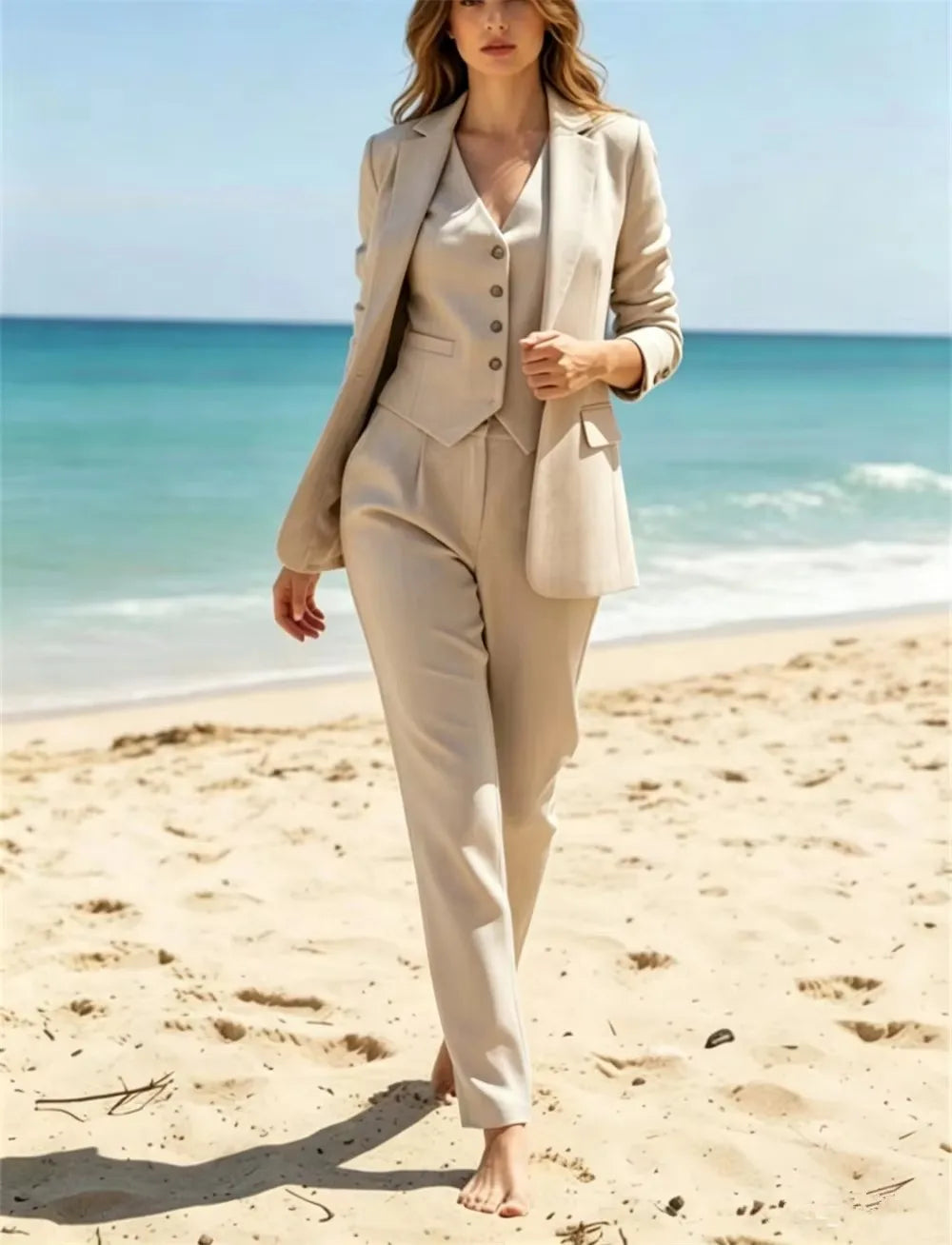 Elegant Women's Suit 3 Pieces Luxury Tailored Women Pantsuits Office Lady Blazer Set Formal Wedding Suits(Jacket+Vest+Pants)