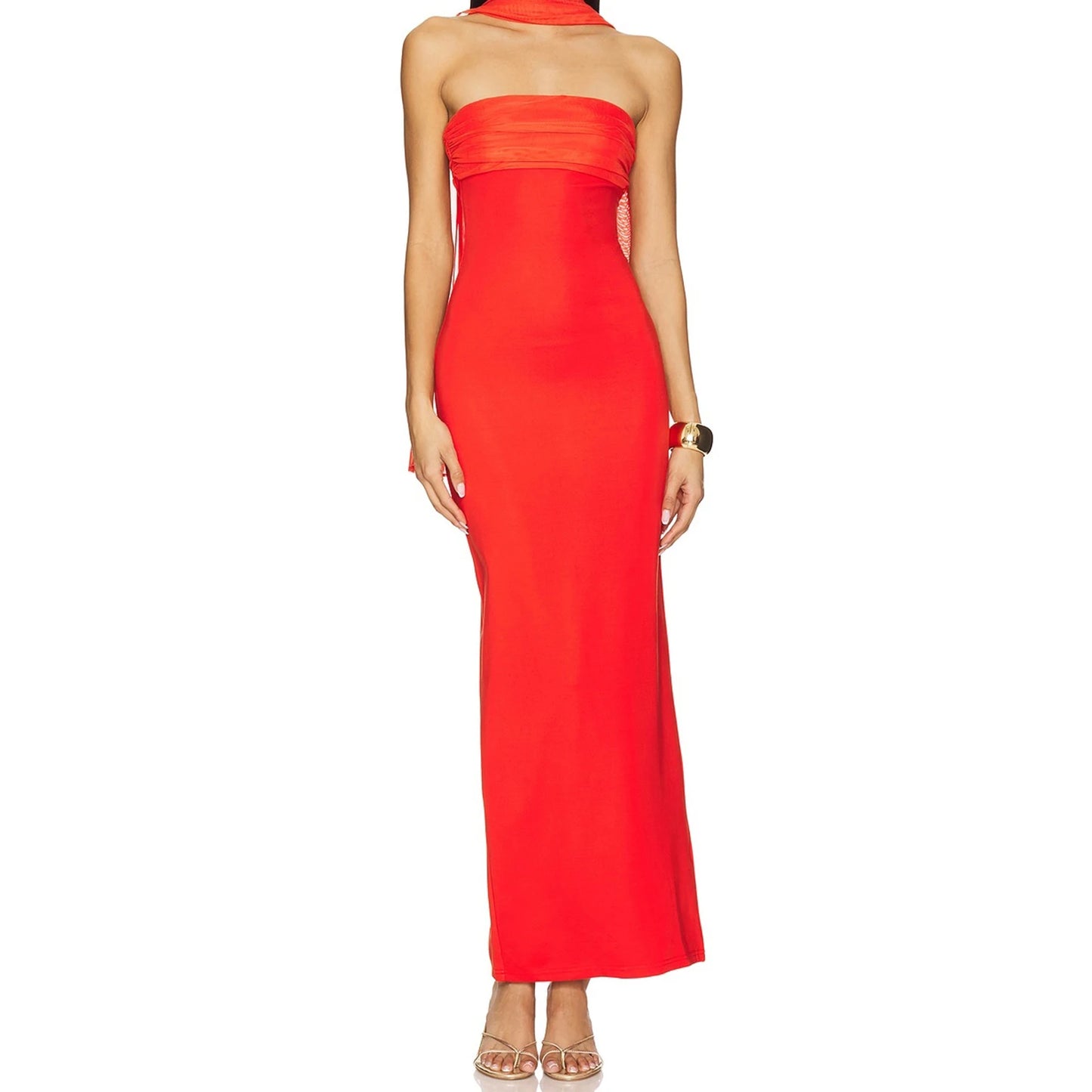 Elegant Off-Shoulder Maxi Dress with Side Slit and Tie Waist Detail Perfect for Summer Parties and Events