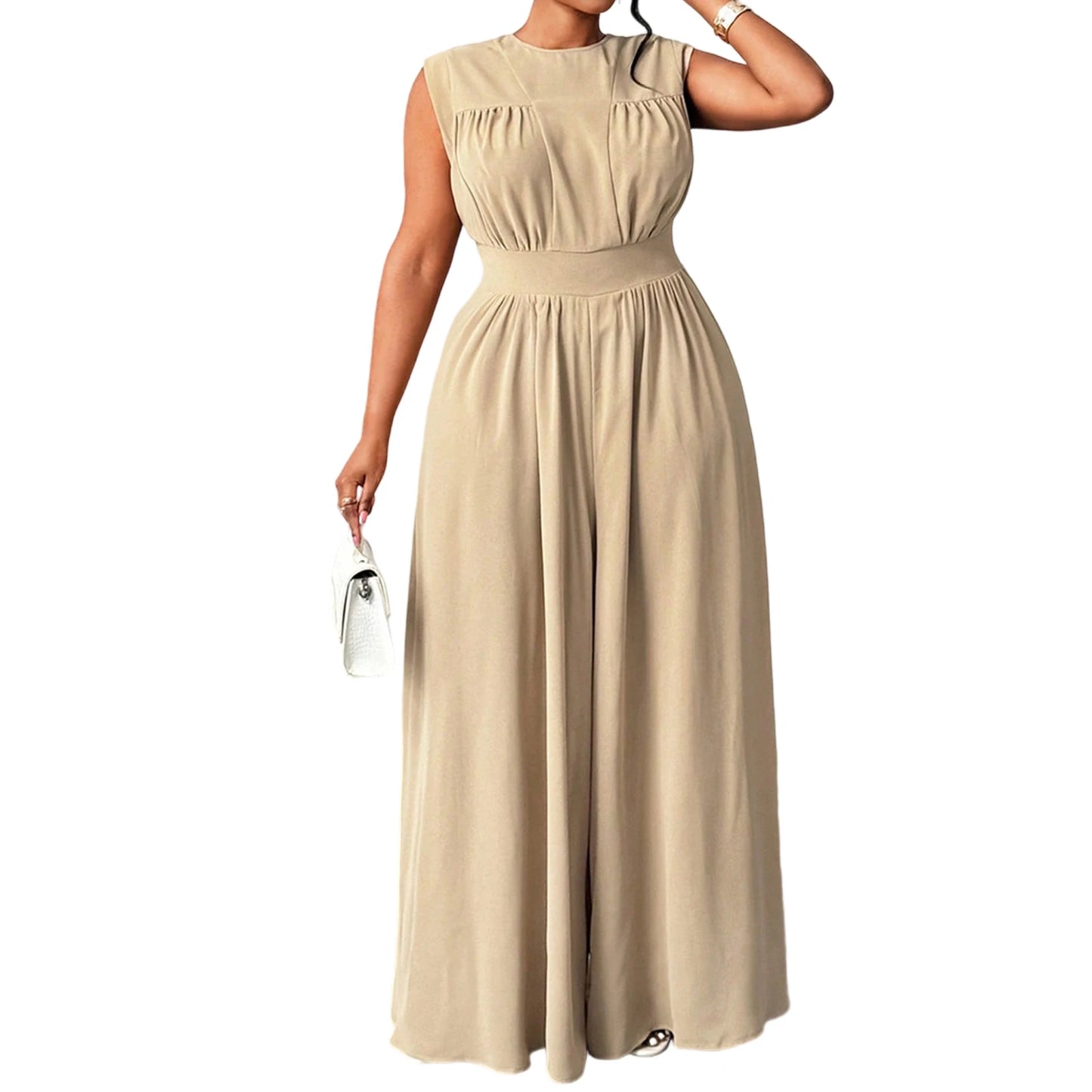 Women Plus Size Jumpsuits Floral Print V-Neck Sleeveless Summer Wide-Leg Rompers Overalls with Pockets