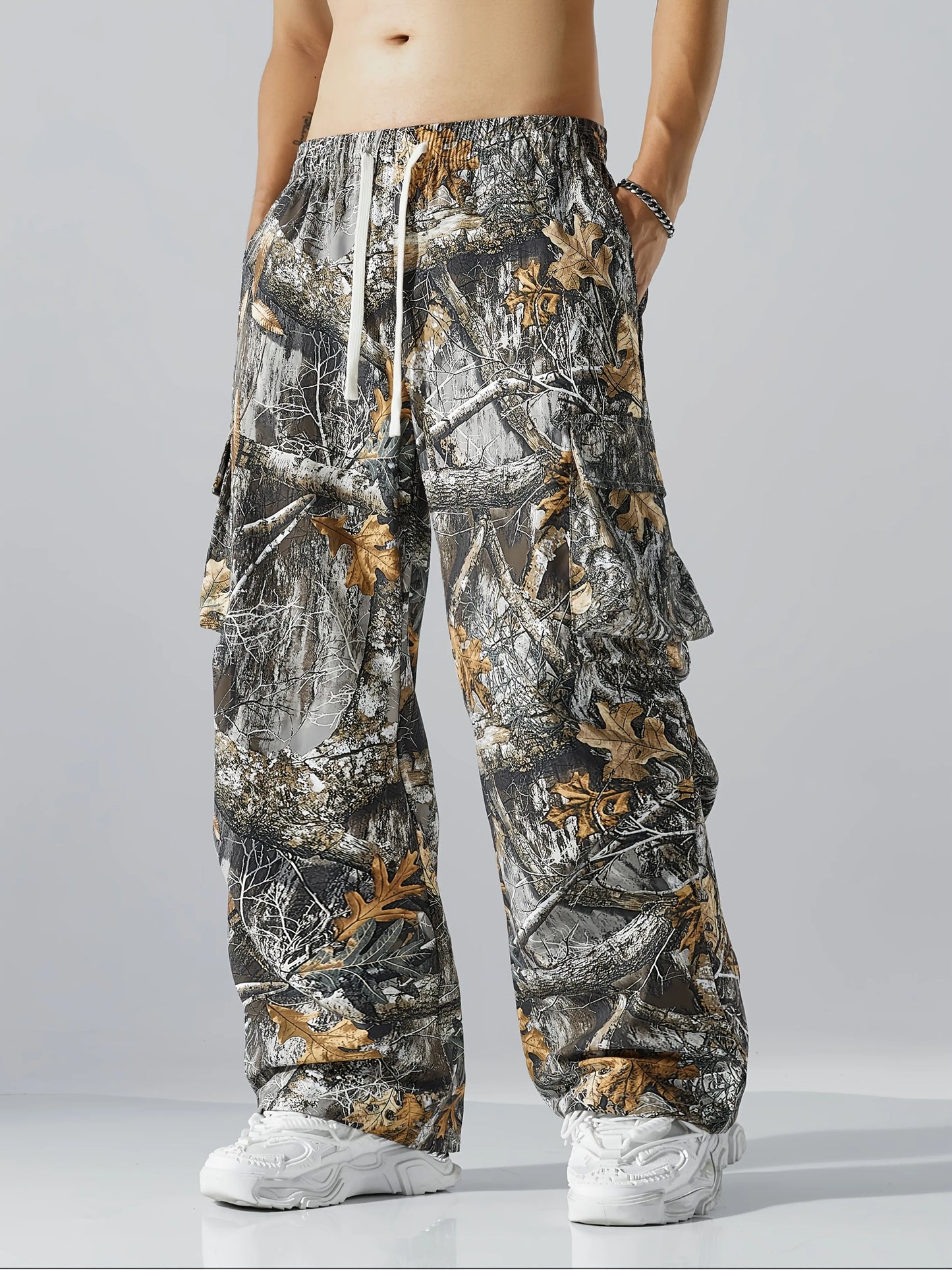 Men's Three-color Casual Camouflage Leaf Pattern Sport Belt Side Pocket Casual Sport Pants