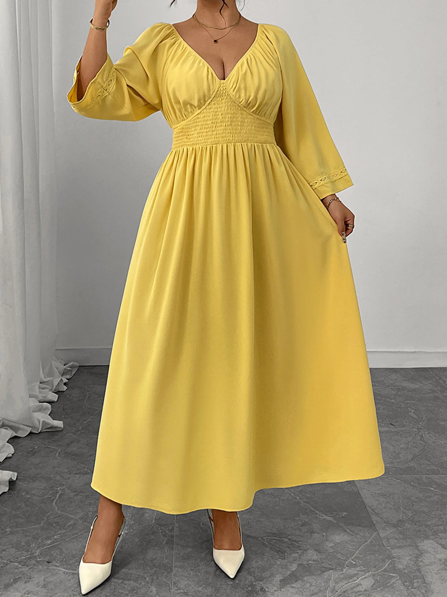 Women s Plus Size Maxi Dress with Floral Print and Ruffled Sleeves for Summer Vacation Beach Wedding Party Casual