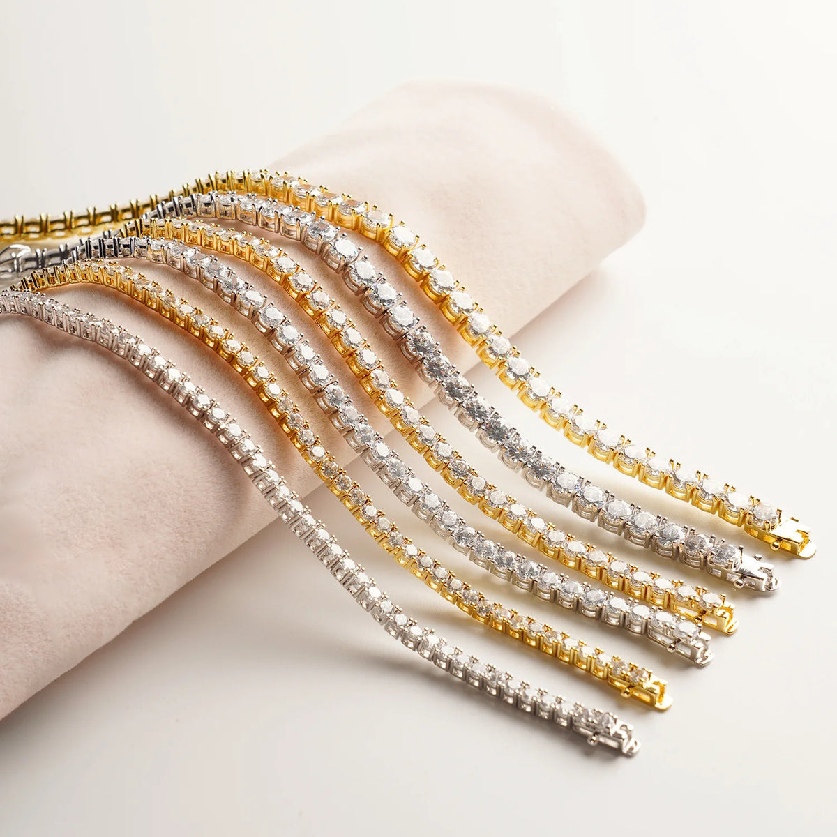 2-6.5mm Men Women Moissanite Tennis Chain Rose Yellow Moissanite Tennis Bracelet s925 Silver Tennis Chain For Women Men