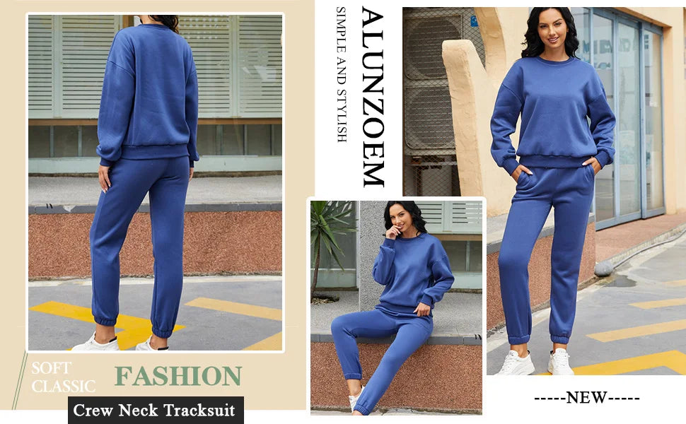 Casual Sets for Women 2 Piece Sweatsuit Outfits Long Sleeve Simple Commuting Pants Set Tracksuit