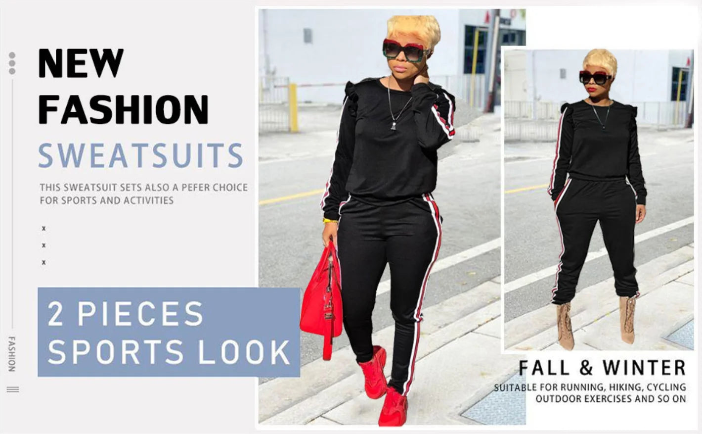 Women's 2 Piece Outfits Ruffle Long Sleeve and Pants Sweatsuits Casual Set