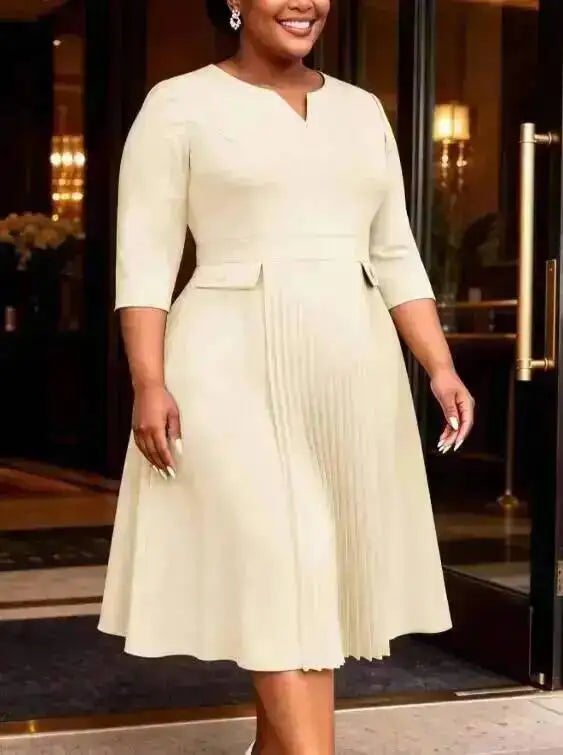 Am040920 Fashionable Pleated Skirt Solid Color Pleated Plus Size Dress Plus Size Dresses 2025 Party Summer Elegantes Casual Y2K