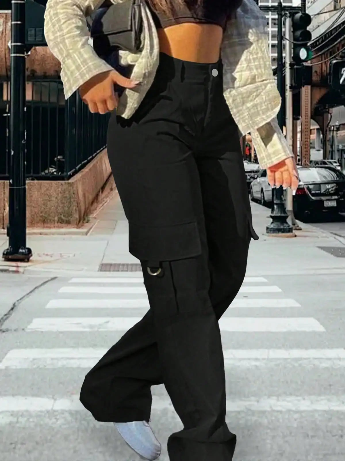 2025 Newest Women's High-Waisted Cargo Pants Y2K Loose Stretch Straight Wide Leg Pants with Pocket Casual Work Pants Streetwear