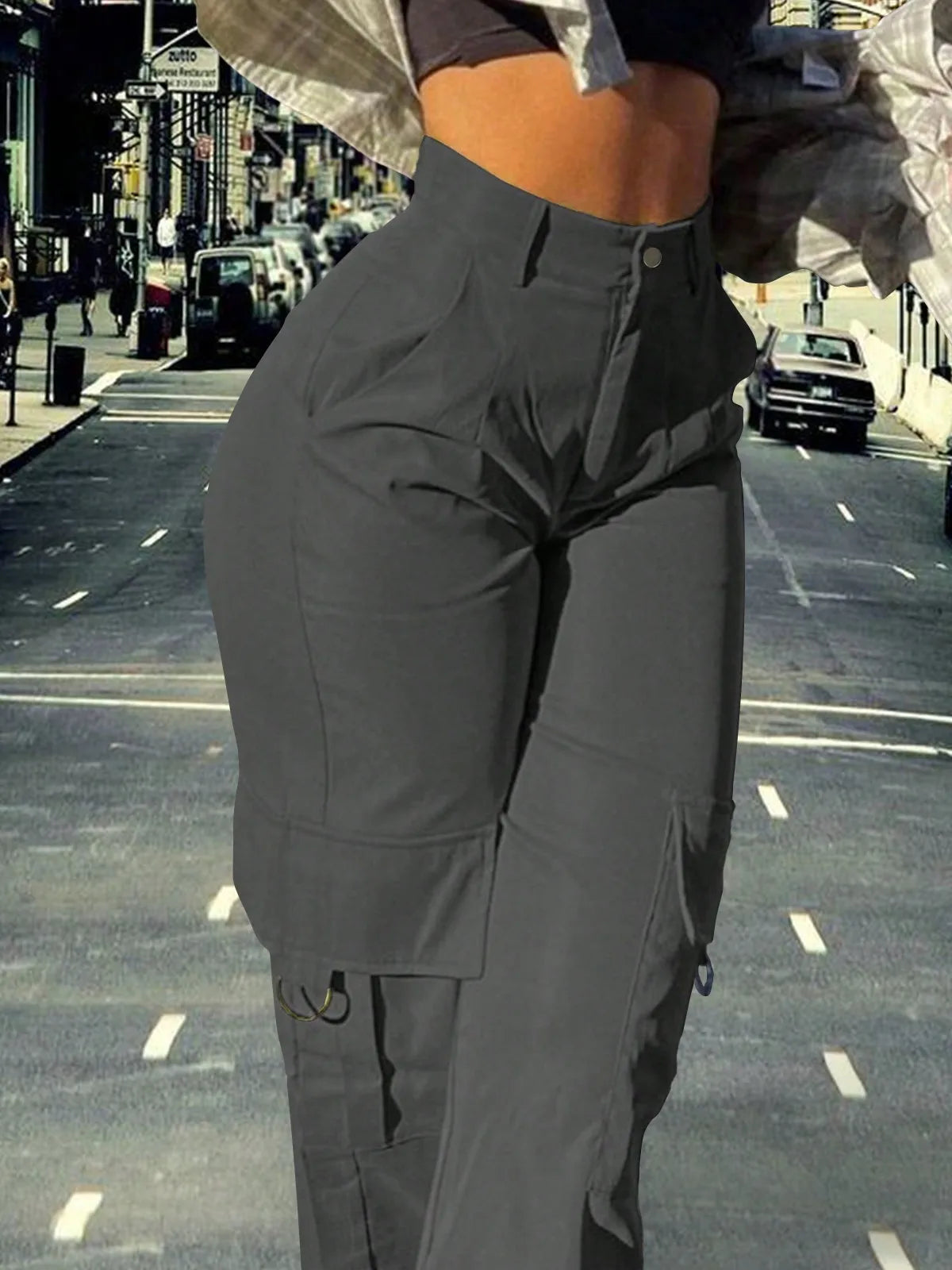 2025 Newest Women's High-Waisted Cargo Pants Y2K Loose Stretch Straight Wide Leg Pants with Pocket Casual Work Pants Streetwear