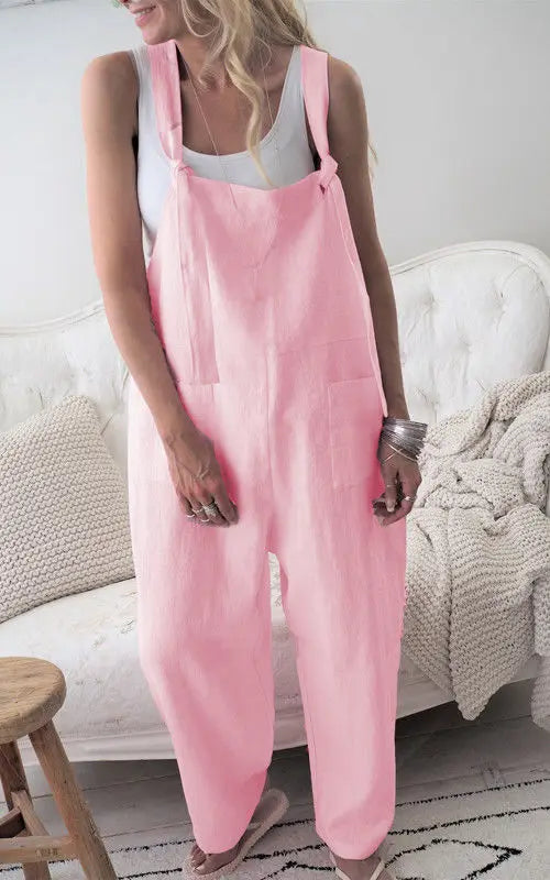 Women s Stylish Relaxed Fit Dungarees Adjustable Strap Sleeveless Jumpsuit Fashionable Wide Leg Retro Suit