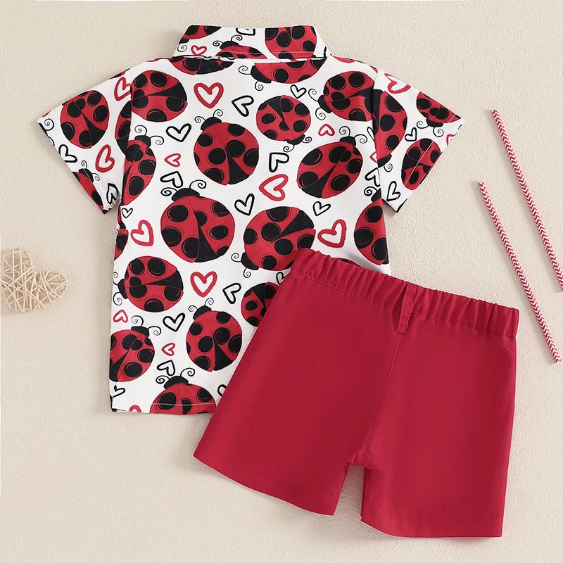 Toddler Boys Summer Outfit Set Short Sleeve Dinosaur Print Shirt with Shorts Kids Clothing Set for Baby Boys