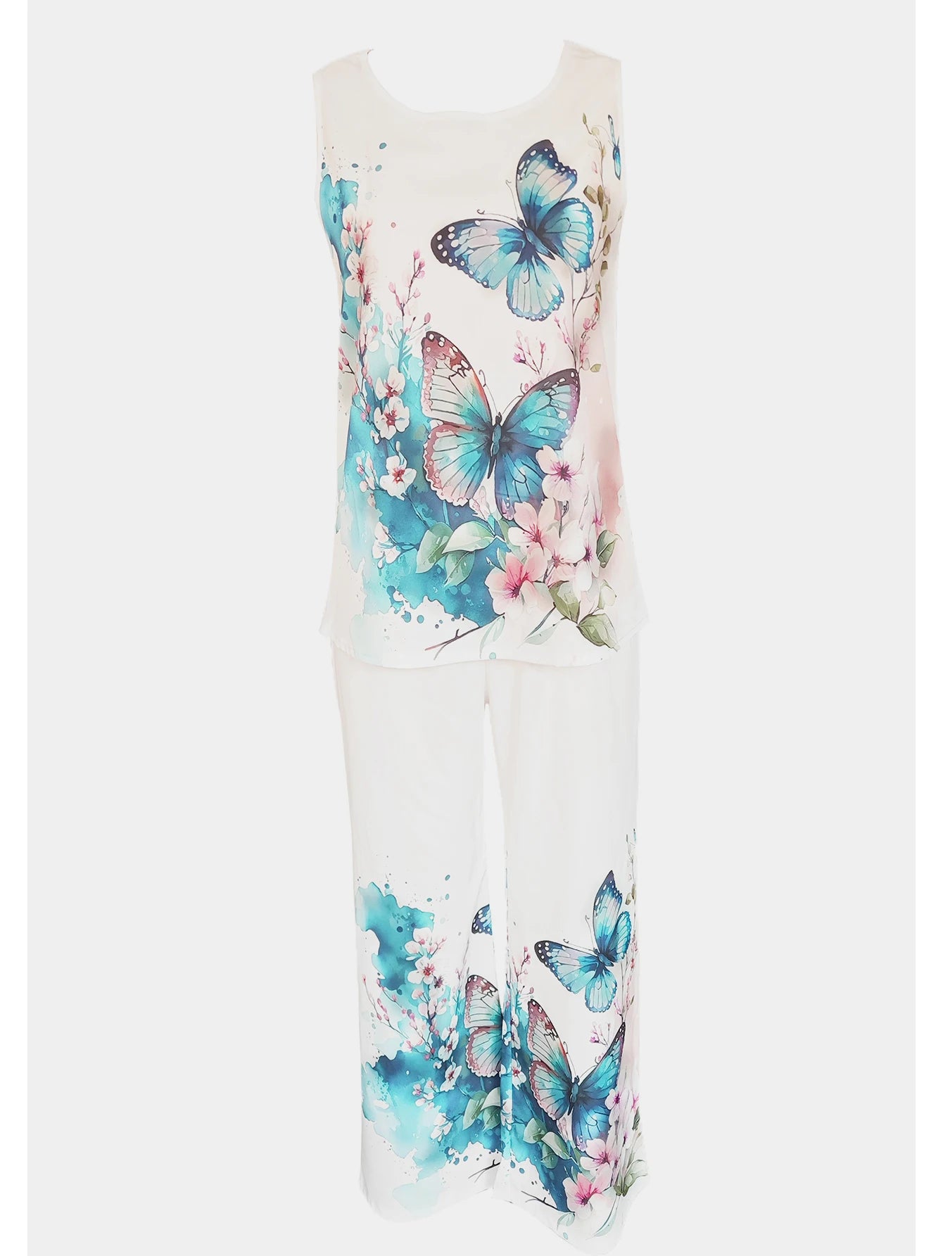 Simple Sleeveless Printed Vest Long Pants Set Women Summer Fashion Round Neck Casual T-Shirt Top Loose Pants Suit Clothes