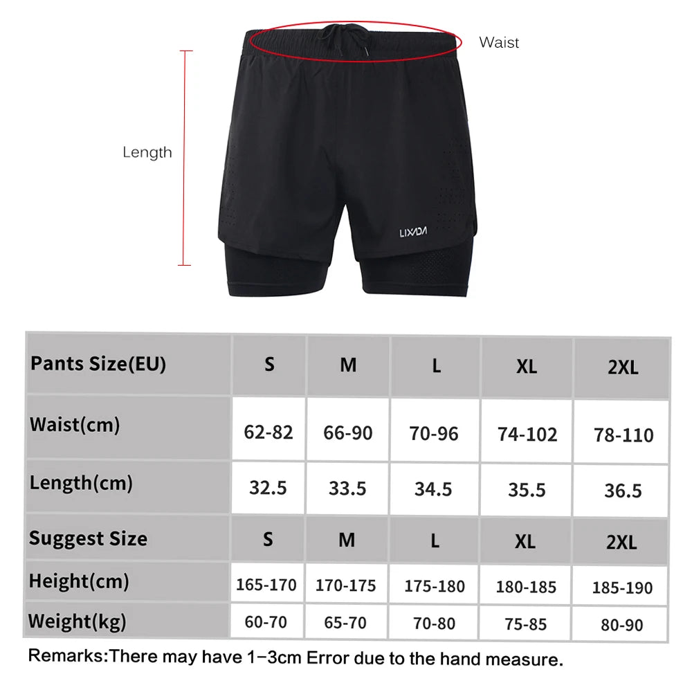 Men's 2-in-1 Running Shorts Quick Drying Breathable Active Training Exercise Jogging Cycle Shorts with Longer Liner