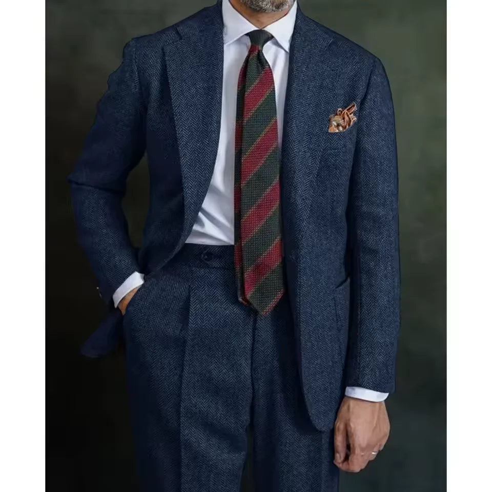 New Men's Herringbone Suit Two Piece Suit Elegant Men's Suit Pants Set Casual Suit Men's Clothing Men's Pants Halloween Party