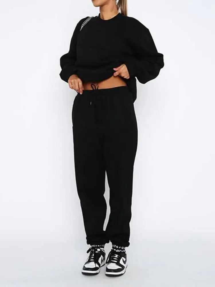 Casual Sets for Women 2 Piece Sweatsuit Outfits Long Sleeve Simple Commuting Pants Set Tracksuit