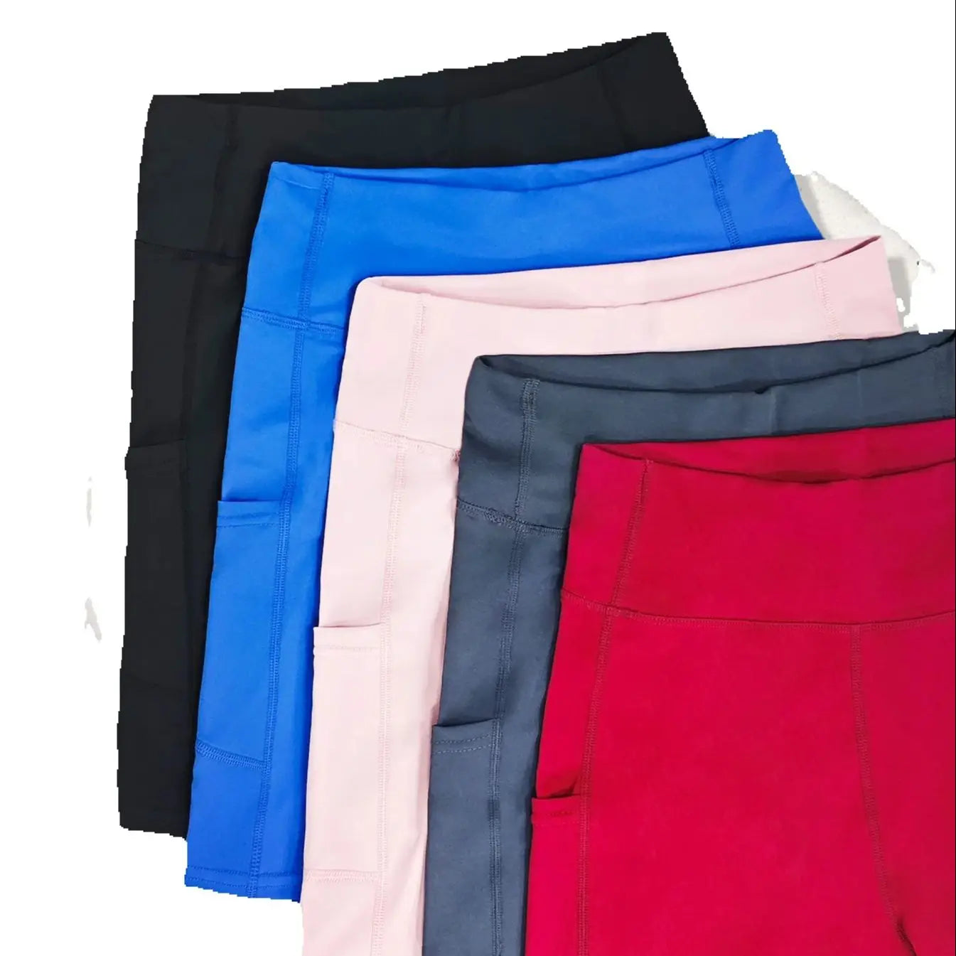 Women's sports leggings; fitness running shorts; breathable sports yoga leggings; with pockets, 5PCS