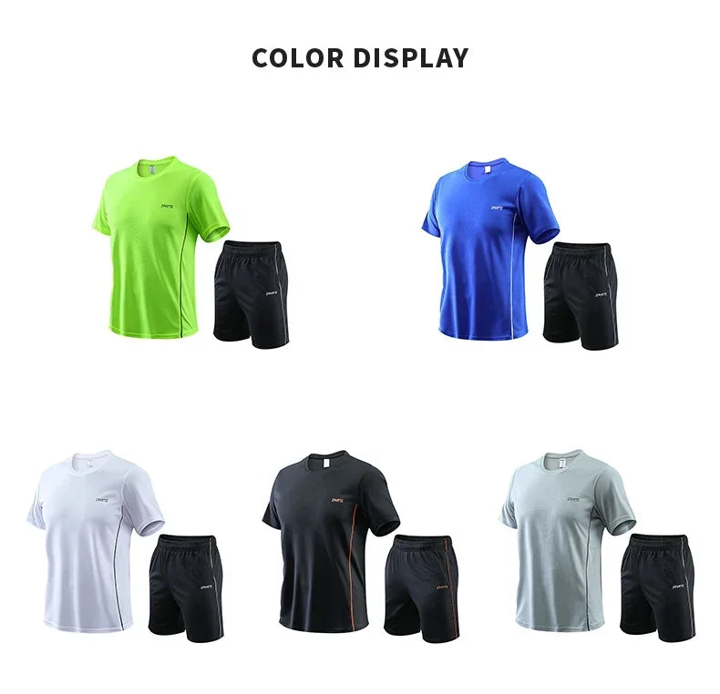 Men's Running Set Summer Quick Drying Sweat-absorbing Short Sleeved T-shirt Shorts Sports Suit Two-piece Set Men