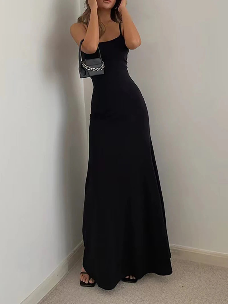 Woman Spring Summer Bodycon Dress Female Sexy Sleeveless Spaghetti Strap Sheath Dress Elegant Backless Evening Dress Long Skirt