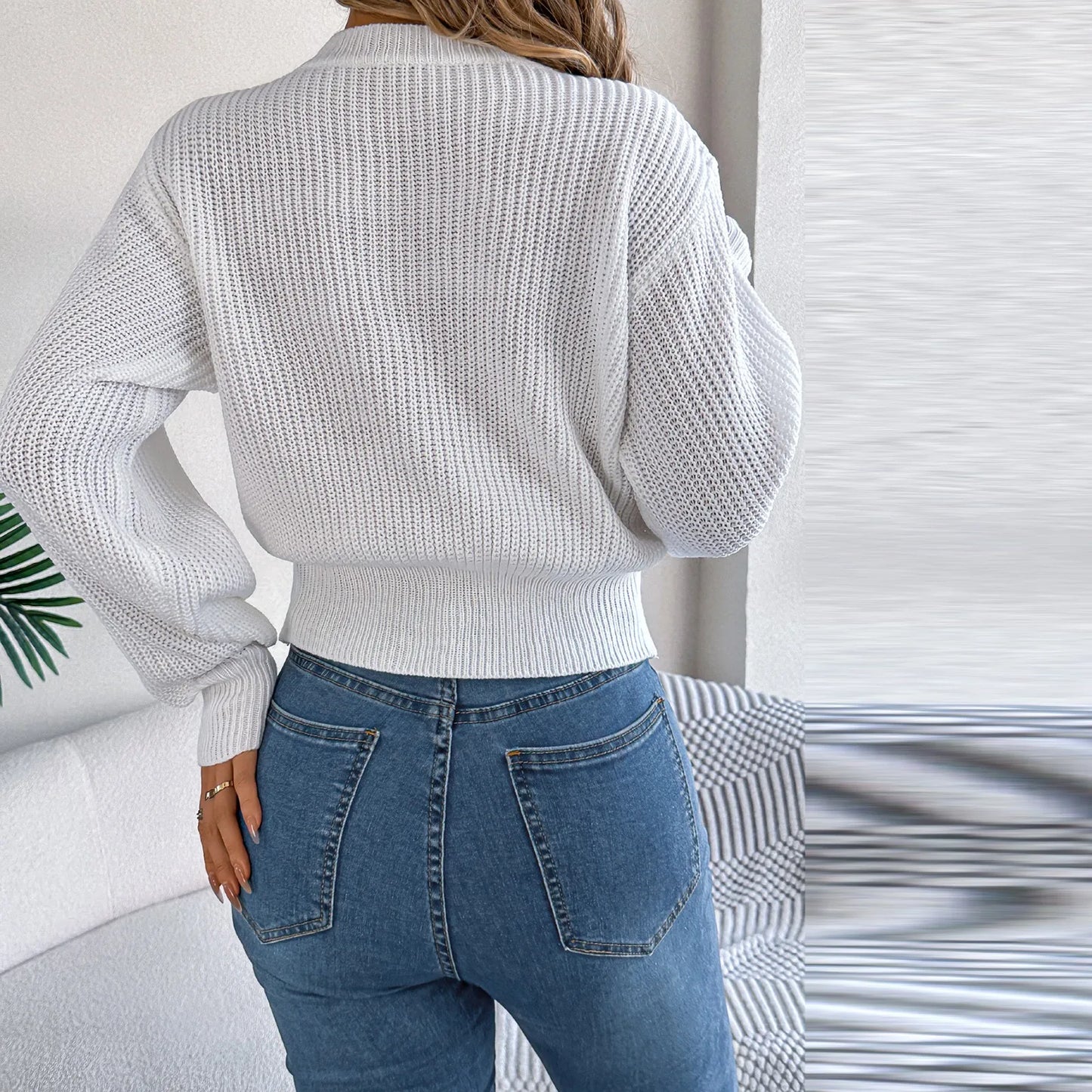 Women'S Fashion Solid Color Cable-Knit Long-Sleeved Waist Pullover Sweater Ropa De Mujer Winter Clothes Woman Sweater For Woman