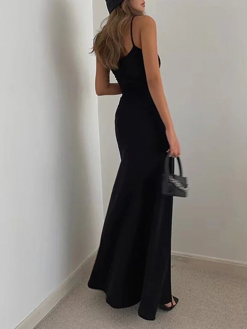 Woman Spring Summer Bodycon Dress Female Sexy Sleeveless Spaghetti Strap Sheath Dress Elegant Backless Evening Dress Long Skirt