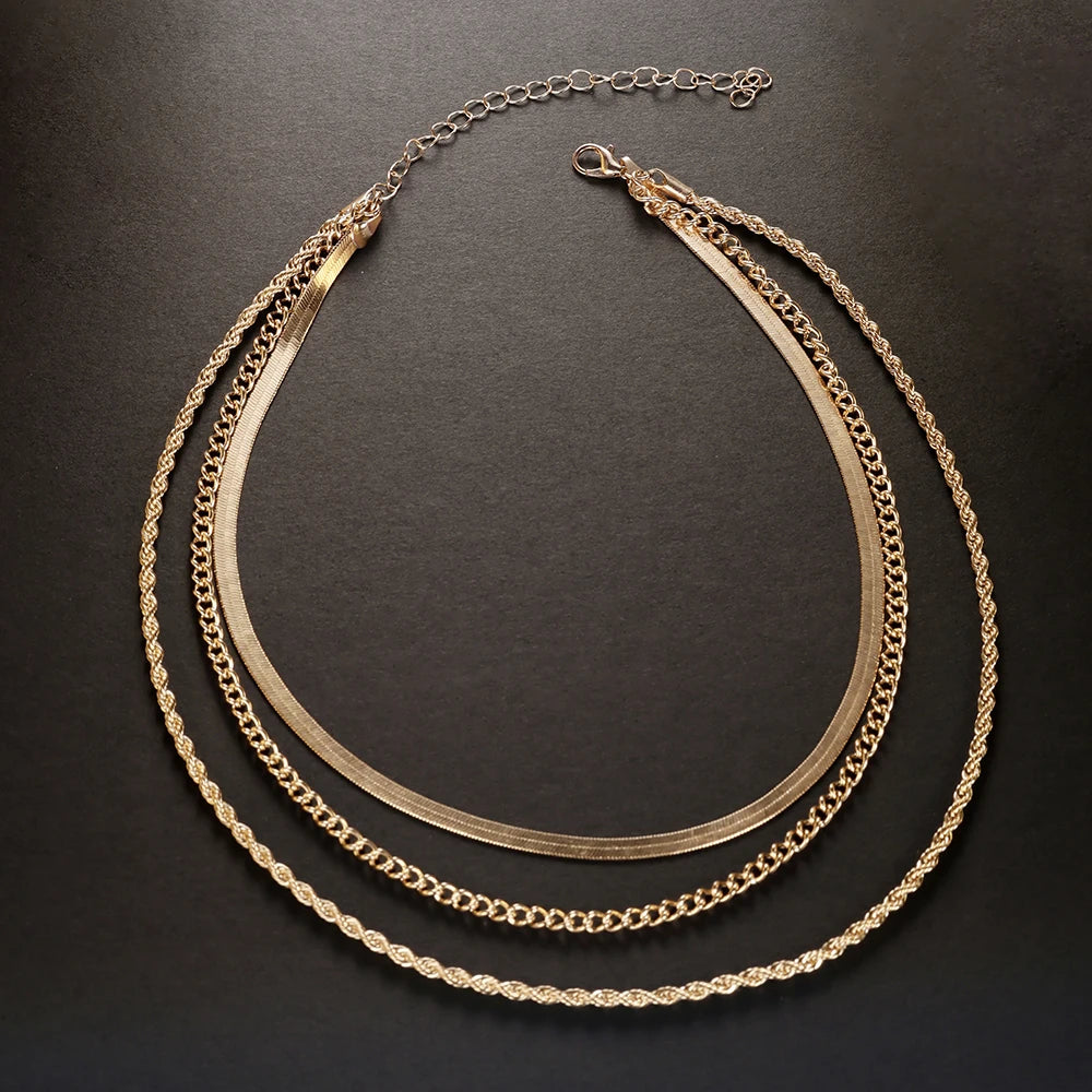 14k Gold Plated Chain Layered Necklace Separated Set for Women Statement Golden Metalic Waterproof Collar Necklace Jewelry Gift