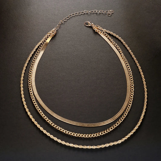 14k Gold Plated Chain Layered Necklace Separated Set for Women Statement Golden Metalic Waterproof Collar Necklace Jewelry Gift