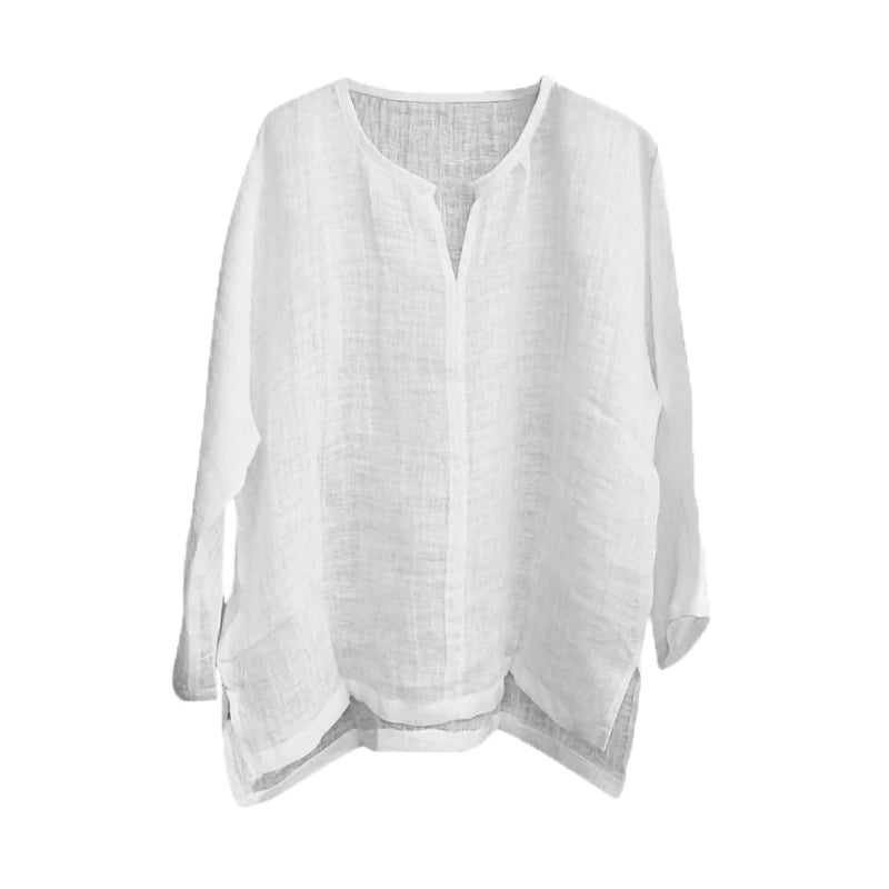 Men's Cotton Linen Shirts Blouses Long Sleeve Social Shirts For Men V-Neck White Formal Shirt Oversized Shirts Top Mens Clothing