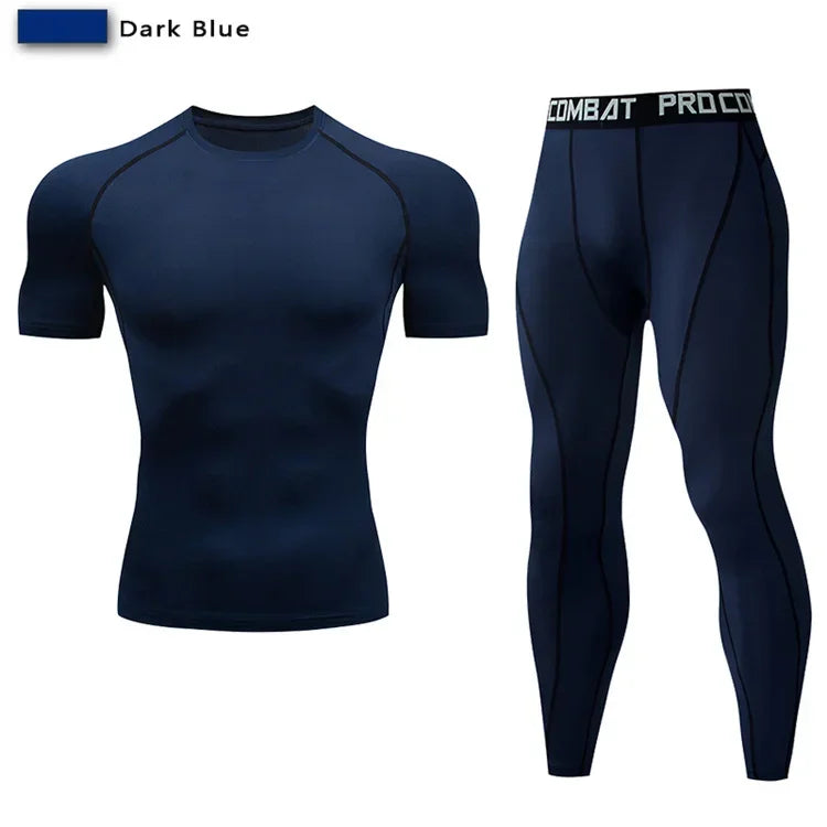 2pcs Men Compression Sportswear Suit Elastic Training Sports Yoga Sets Workout Jogging Fitness Clothing Tracksuit Pants Sporting