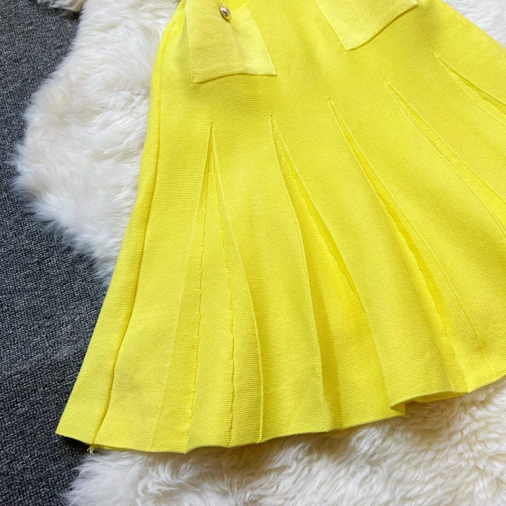Chic Fashion 2025 Summer Pleated Short Dress Women O-neck Slim Waist A-line Party Dress Streetwear Lady Outfits Vestido