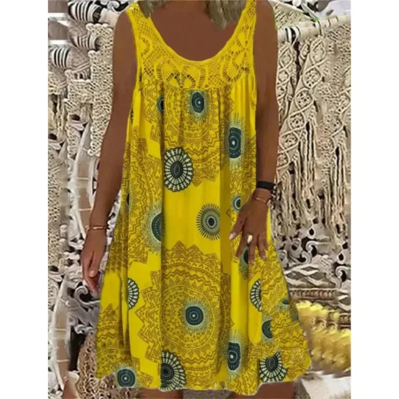 Digital printed off shoulder sexy camisole loose fitting dress lace casual dress  summer dress