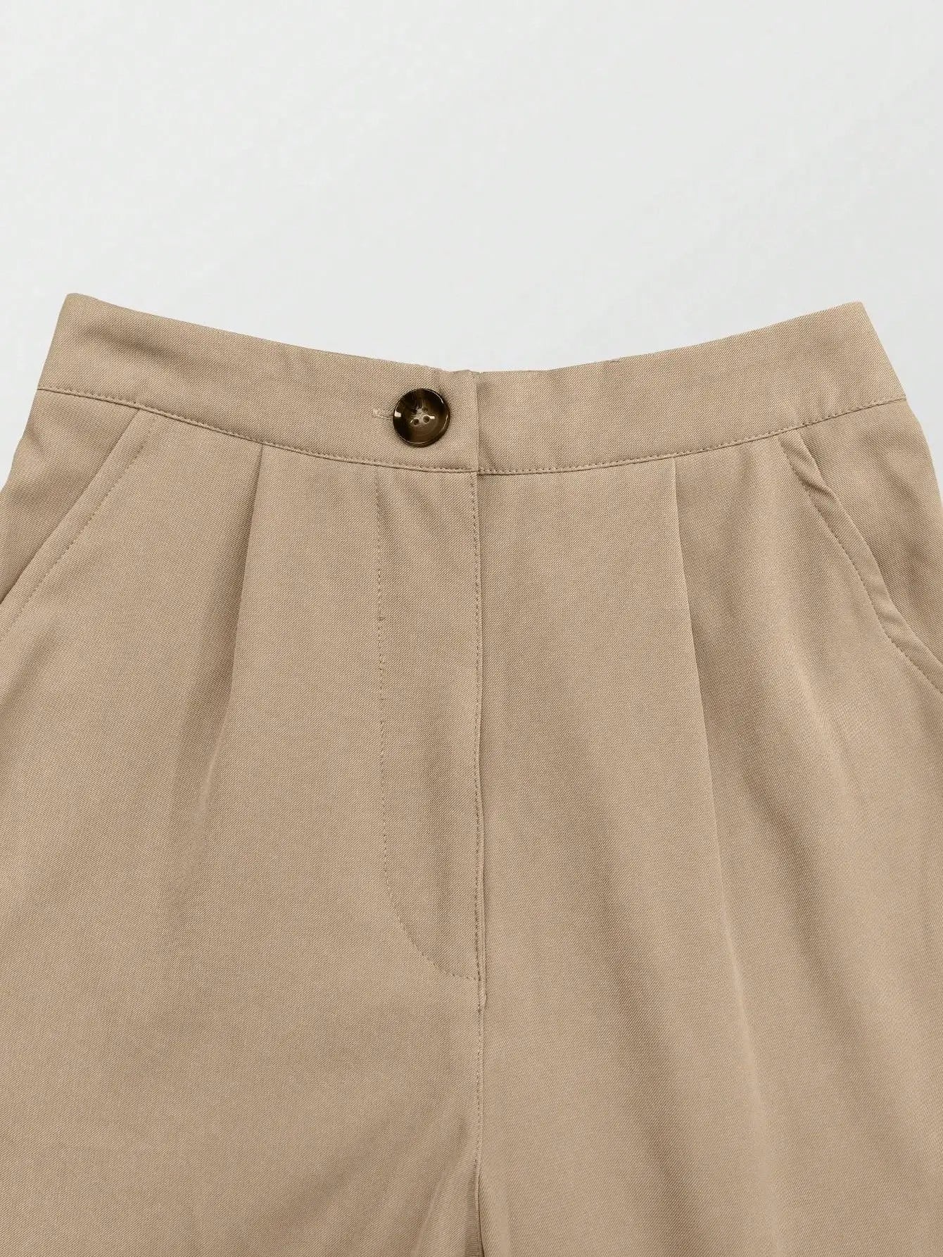 Ladies' Beige Suit Pants 2025 High Waisted Wide Leg Pants Business Casual Office Pants Fashionable Formal Wear