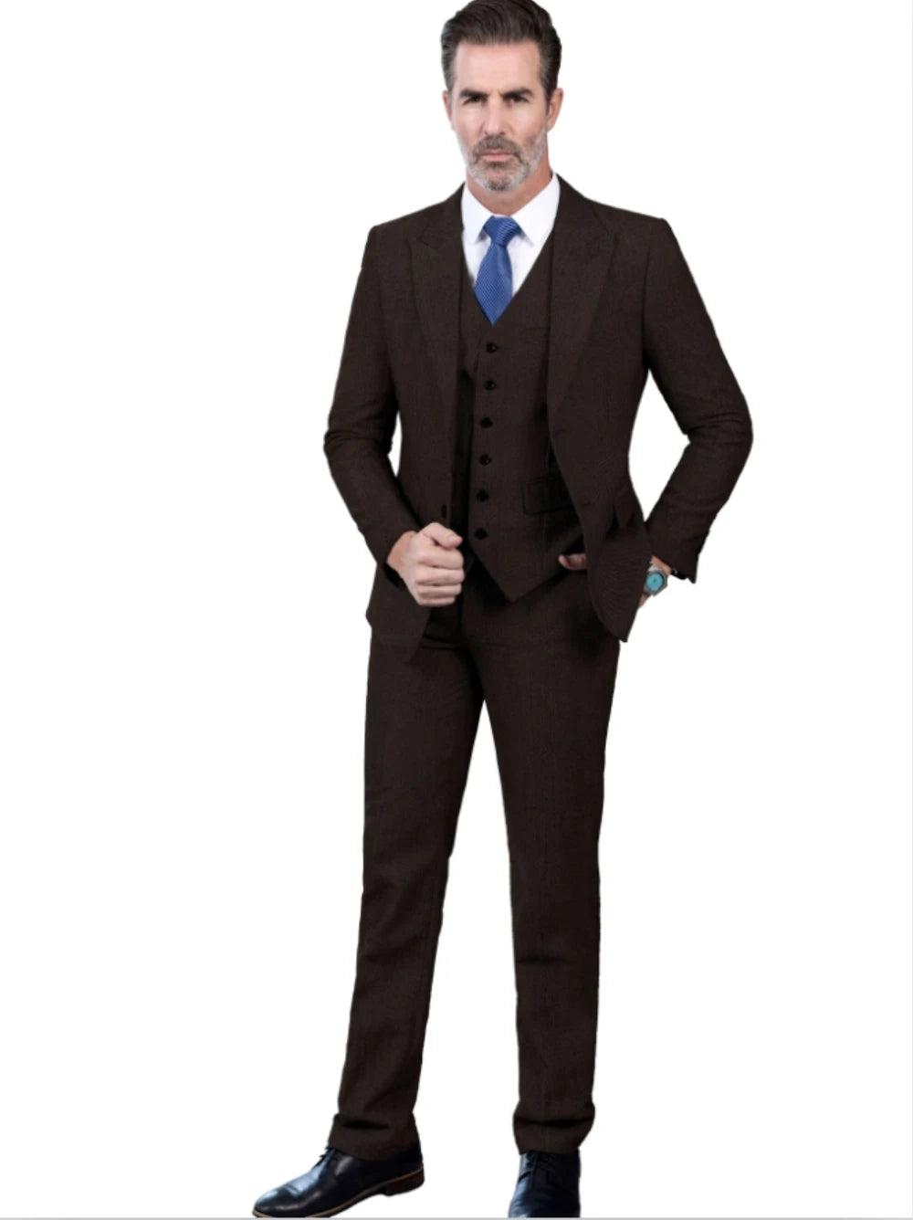 Elegant Men's Suit 3pcs Tweed Herringbone Wedding Suit Prom Tuxedos Peak Lapel Dress (Blazer+vest+Pants)