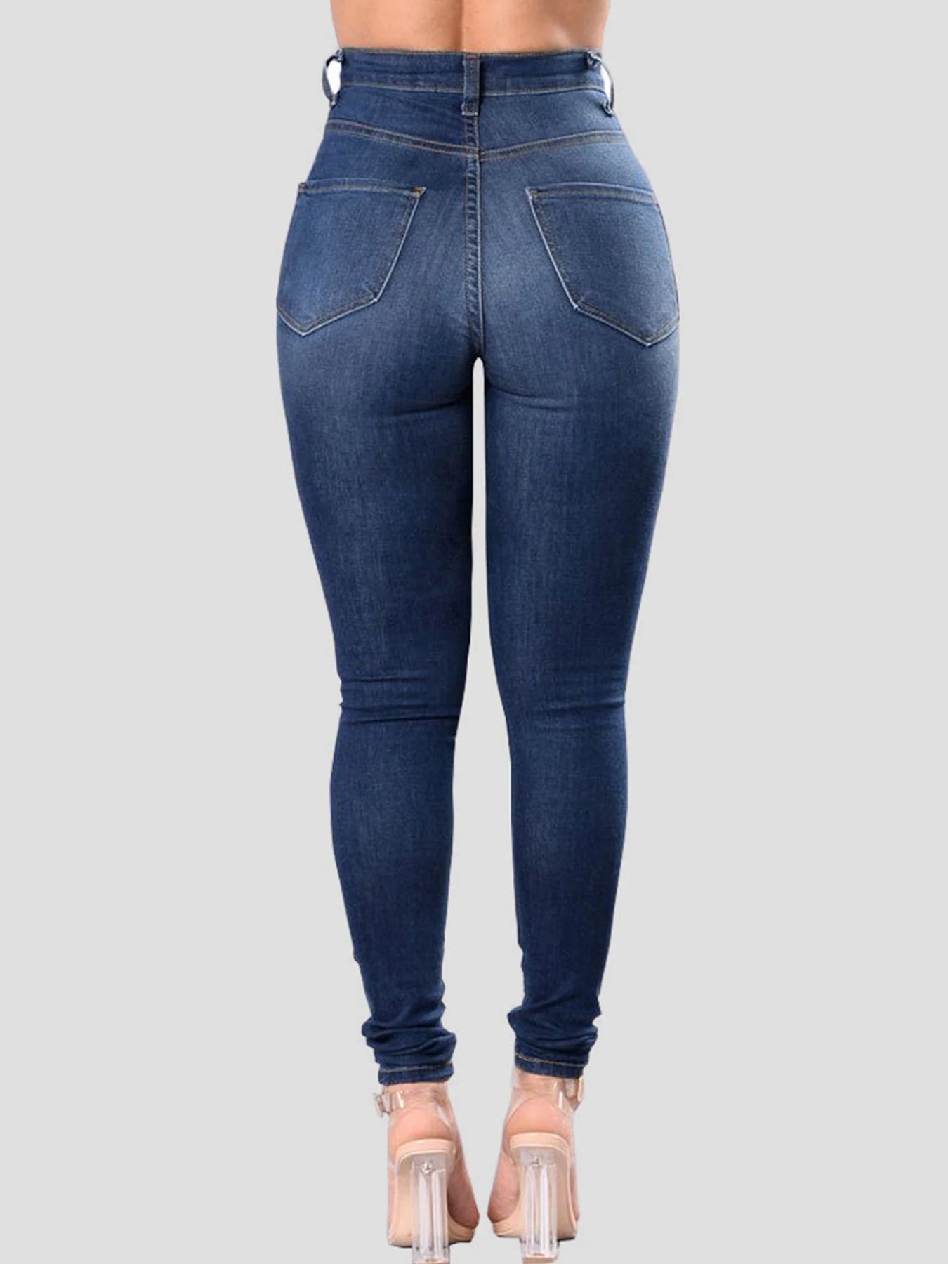 Women's High Waisted, High Stretch Ripped Tight Jeans, Fashionable, Casual and Comfortable Washed Jeans, Slanted Pockets, Suitab