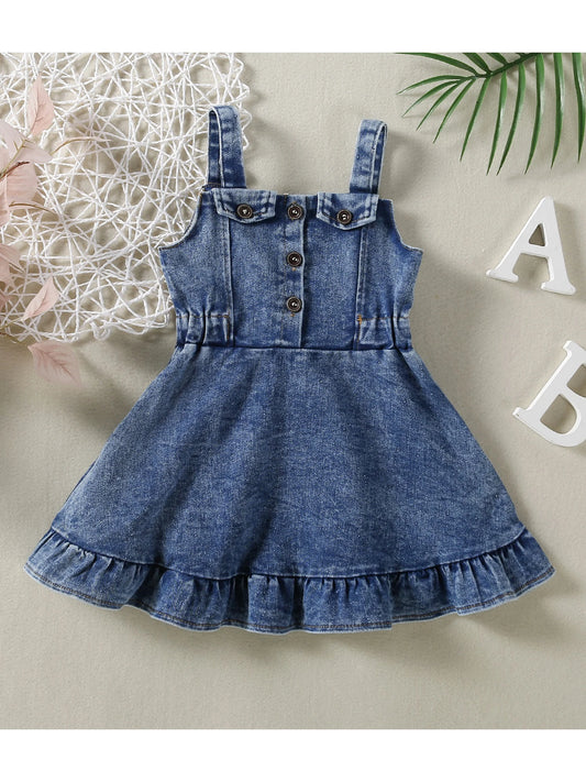 Girls Cute Floral Print Sleeveless Ruffle Hem Dress Casual Button Down Summer Tank Dress for Toddlers