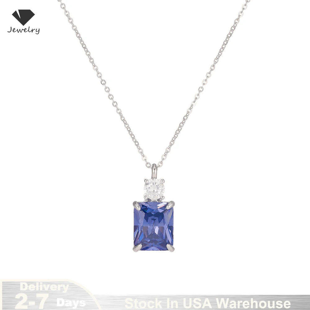 925 Sterling Silver Blue Zircon Pendant Choker Necklaces for Women Luxury Elegant fine Jewelry Accessories Wholesale USA Stock