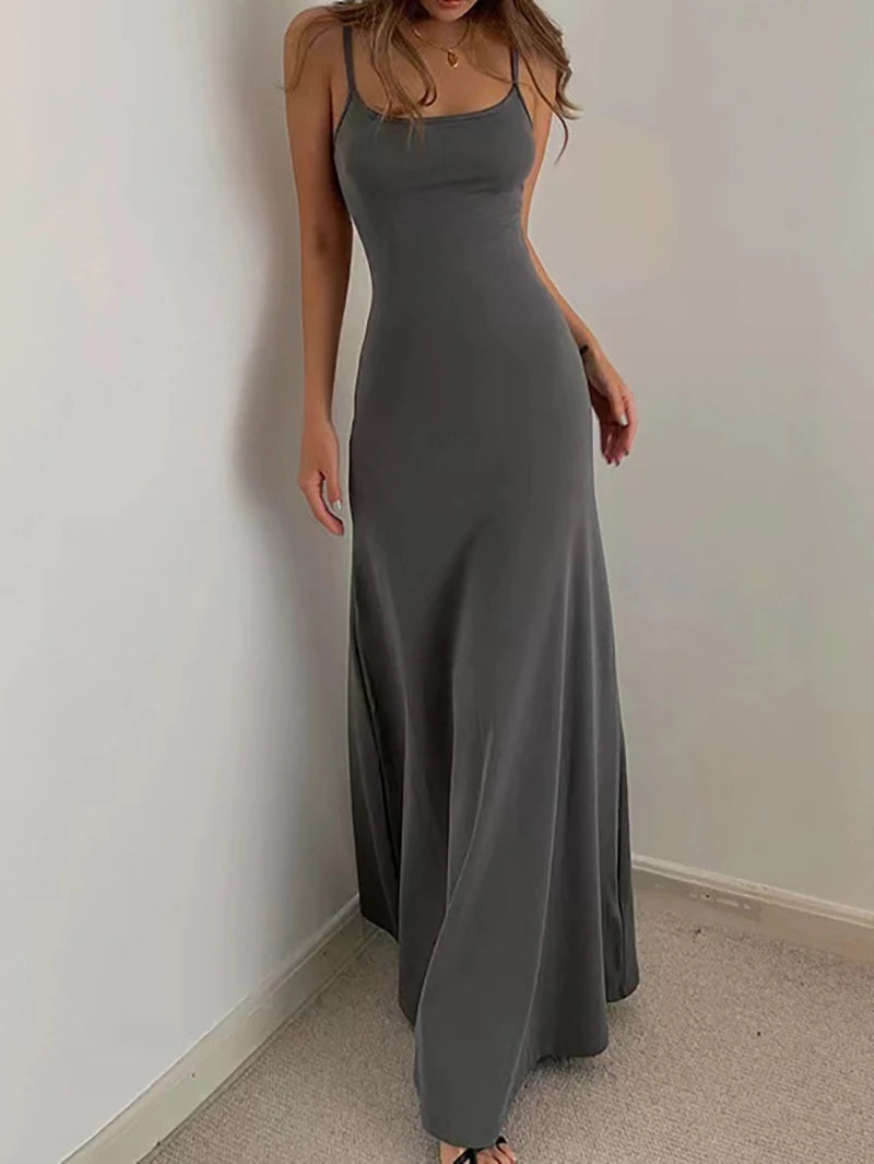 Woman Spring Summer Bodycon Dress Female Sexy Sleeveless Spaghetti Strap Sheath Dress Elegant Backless Evening Dress Long Skirt