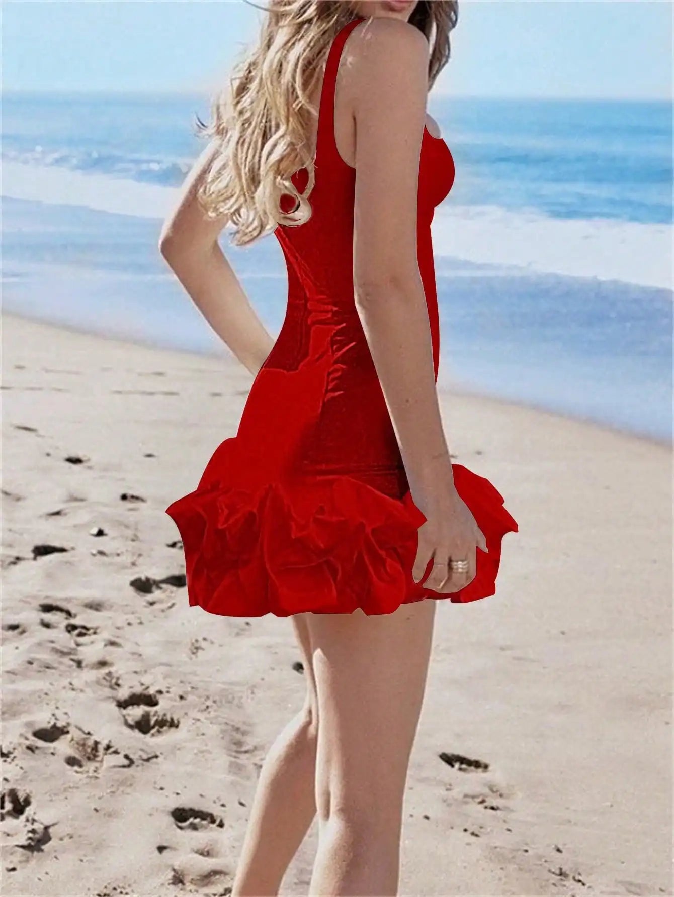 Women's Summer Bodycon Mini Dress - Square Neck Ruched Waist Sexy Party Outfit (Concert/Beach/Graduation/Festival/Club/Easter)
