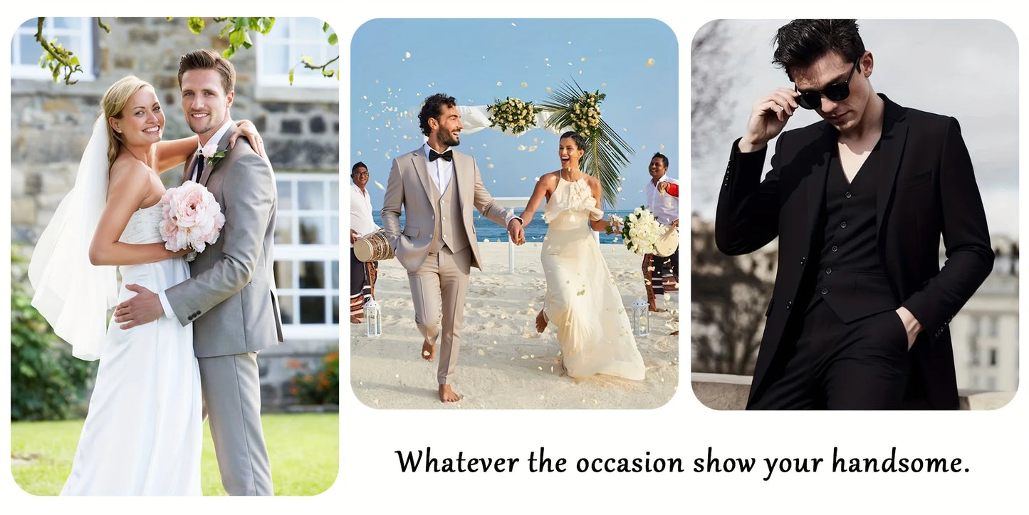 4PCS Men's Formal Tuxedo Set: Vest + Pants + Socks | Classic Solid Suit for Business/Party/Interview