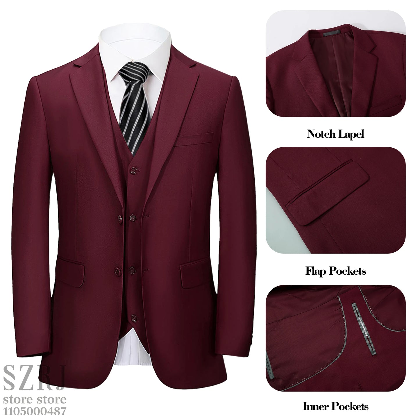 British Style Men's Suit Set (Jacket+Vest+Pants+Bow Tie) - Slim, Elegant, Multi-Occasion