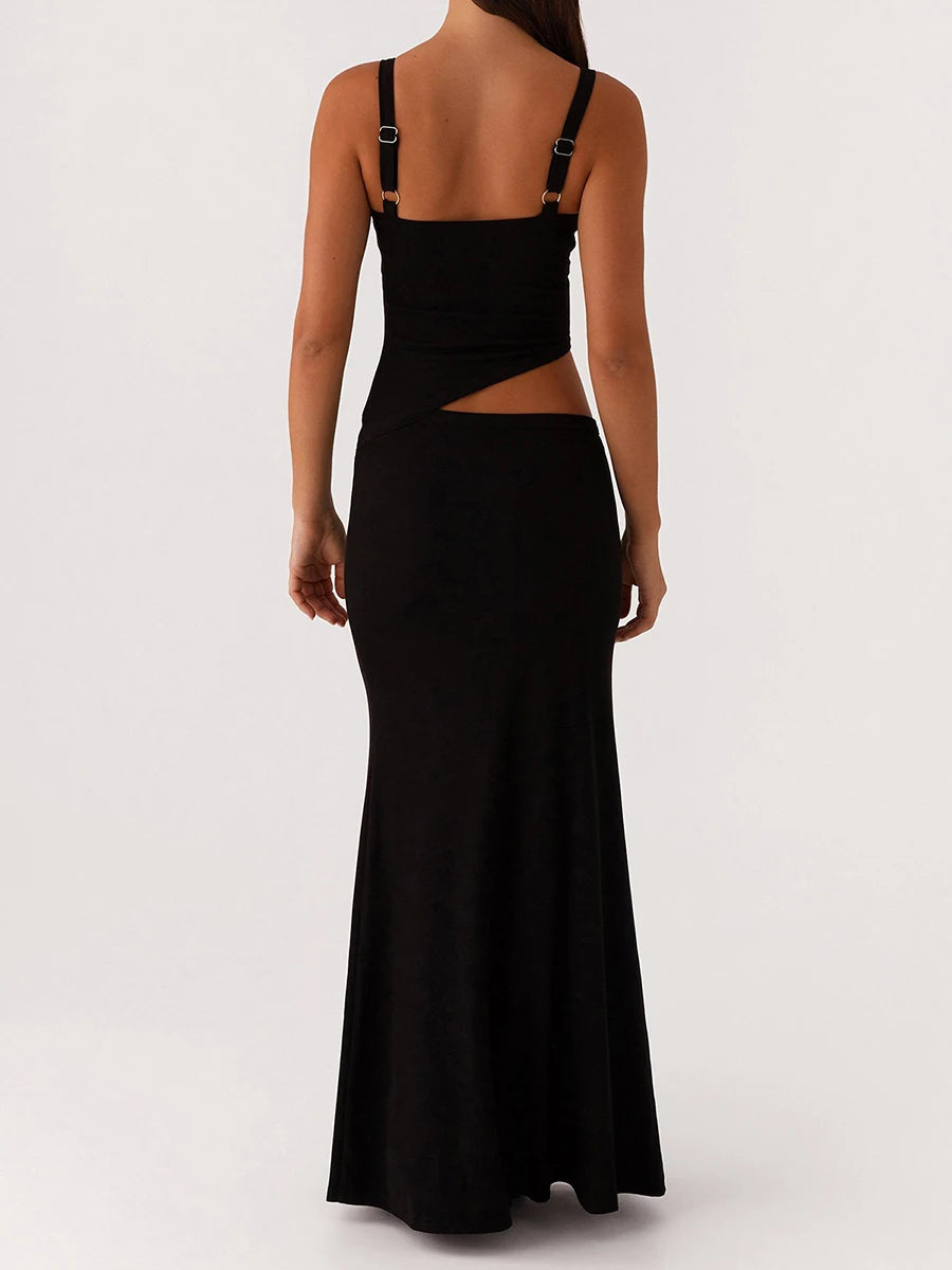 Elegant Lace Sleeveless V-neck Maxi Dress with Open Back for Evening Cocktail Party and Summer Events