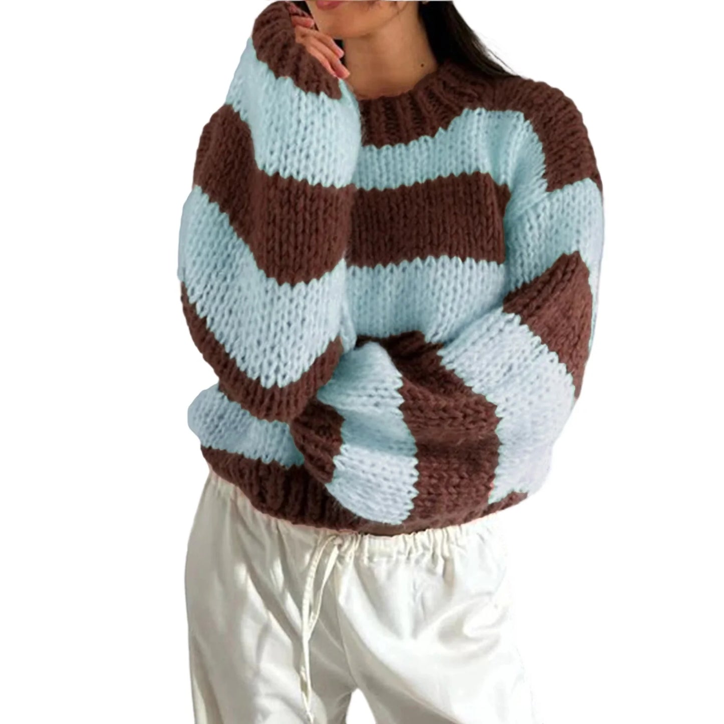 Women s Cozy Cable Knit Pullover Sweater with Turtleneck and Ribbed Trim for Fall Winter Fashion Style