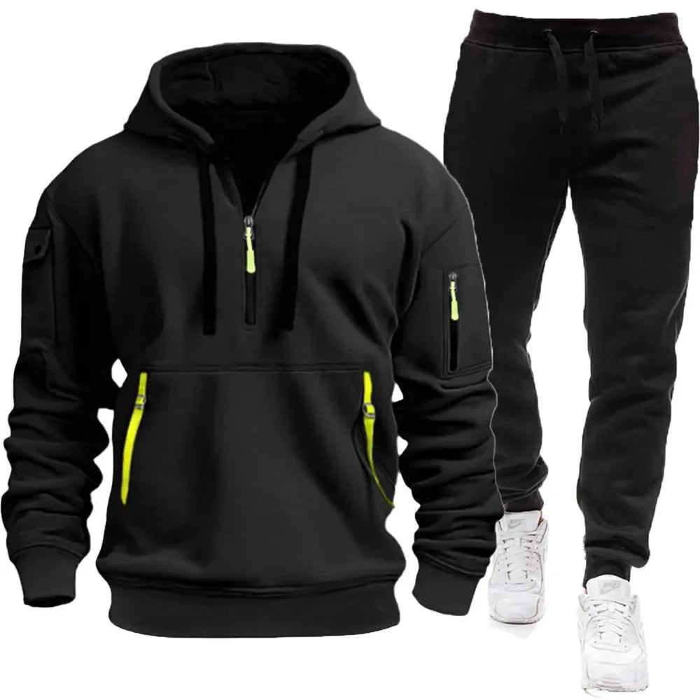 2026 Men's New Autumn and Winter Season Outdoor Leisure Fashion Sports Fitness Trend Hooded Sweatshirt Casual Pants Set