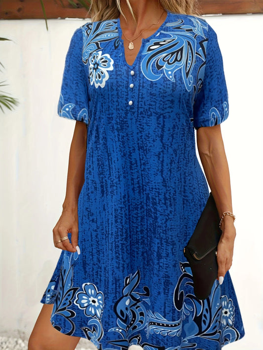 Women's Floral Print Short Sleeve V Neck Dress
