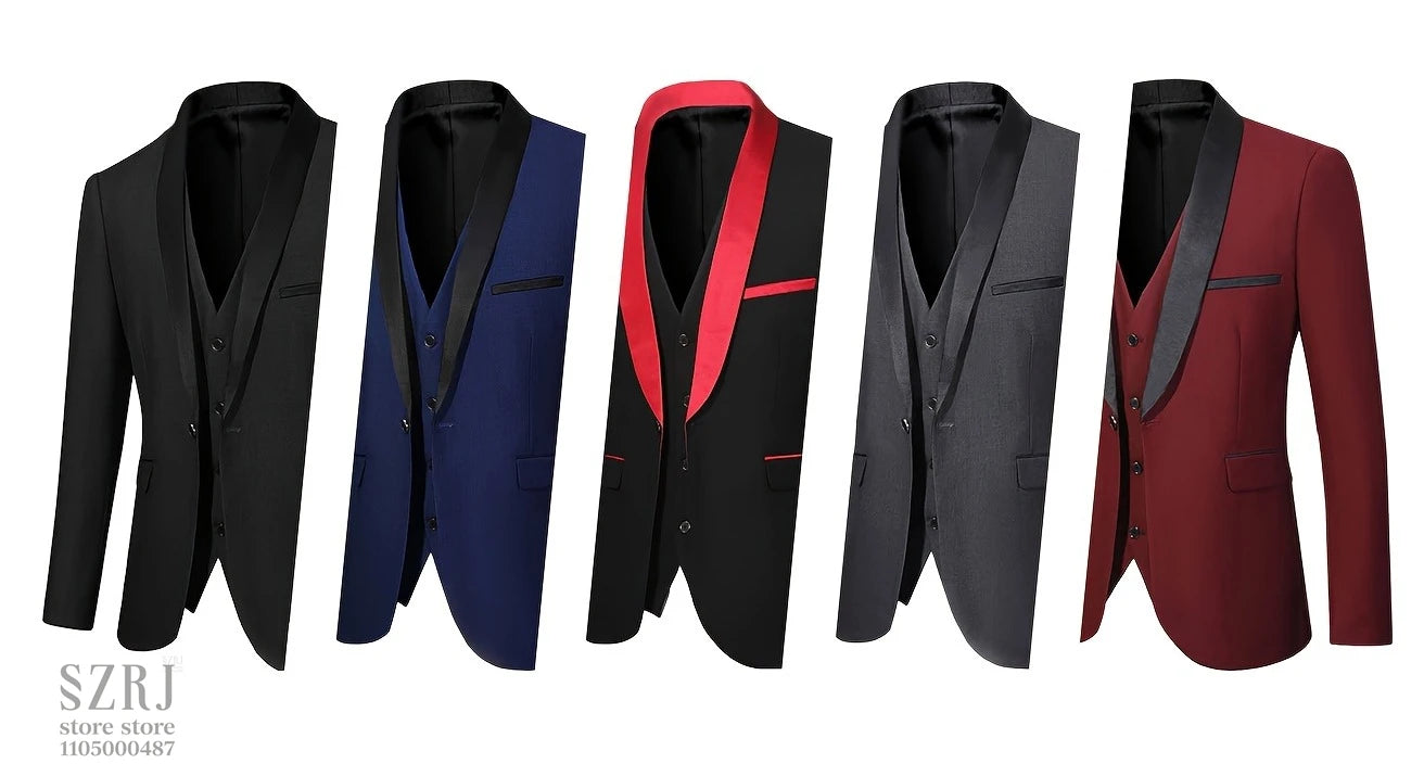 Men's 4-Piece Formal Suit: Jacket + Vest + Pants + Bow Tie, Shawl Collar, 1-Button, Flap Pockets, Wedding/Party