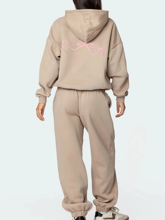 Women s 2 Piece Stylish Outfits Long Sleeve Floral Embroidered Sweatshirt Solid Color Jogger Pants Sets for Casual Wear