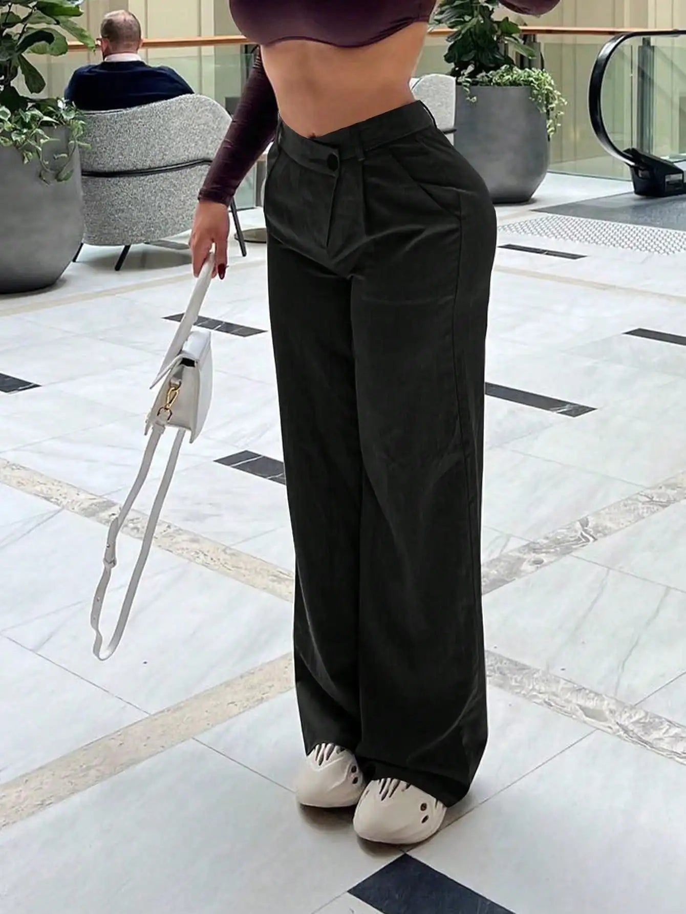 2025 Newest Women's Straight Leg Pants Casual Work Pants Cross High Waist Pants with Pockets New Year's Warmth