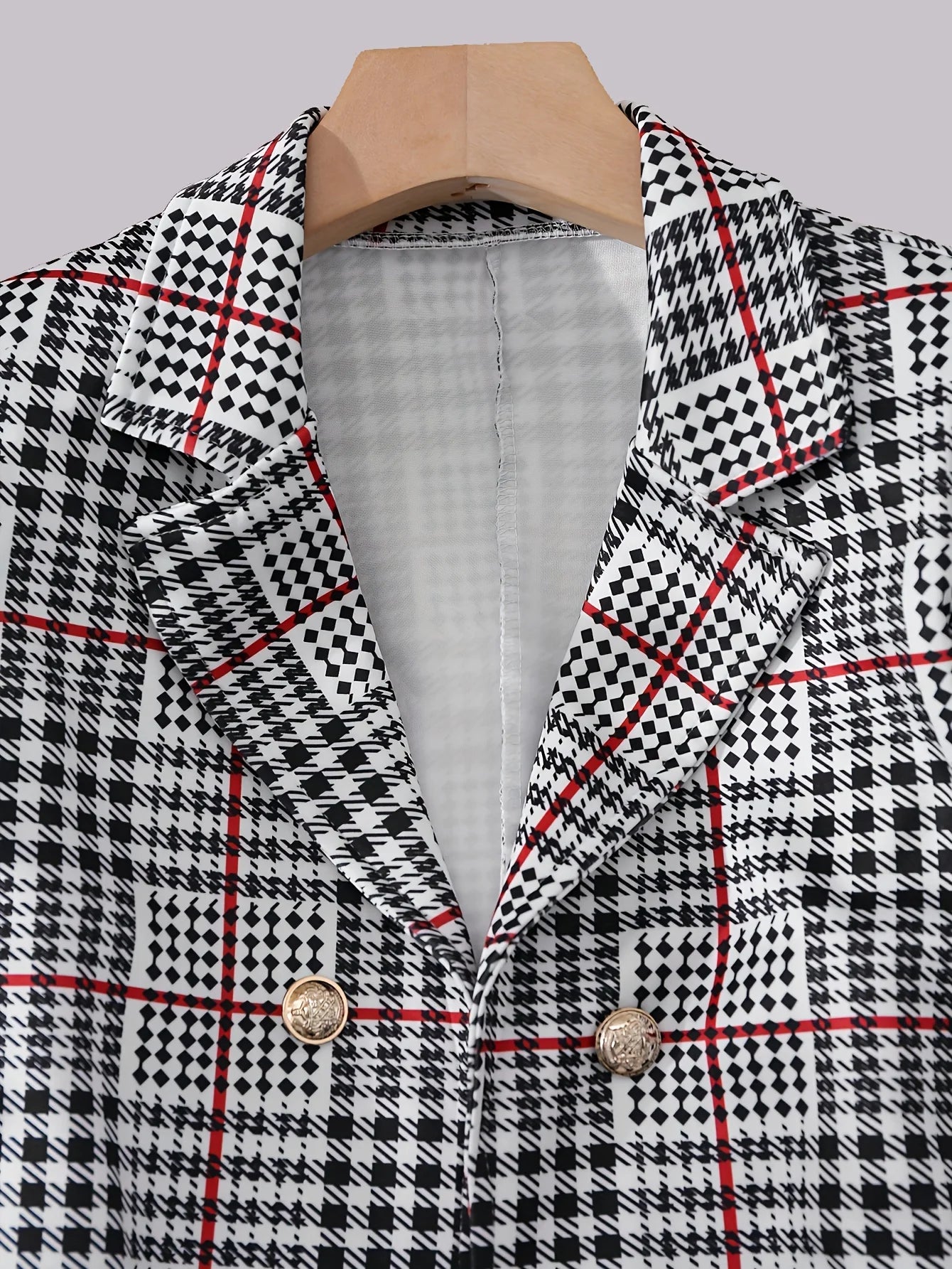 Ladies' suit dress with plaid buttons, elegant dress set, lapel long sleeved suit jacket, high waisted dress, women's clothing