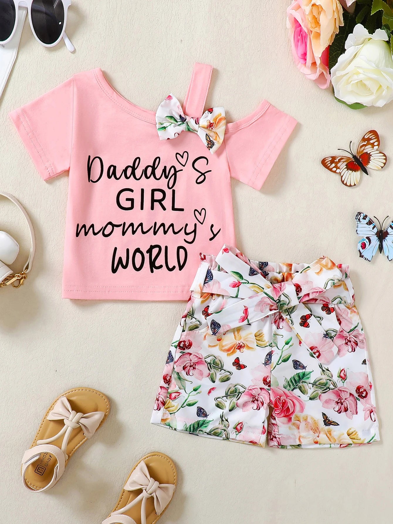 Toddler Baby Girls Clothes T-shirt + Casual Shorts Pants Cute Summer Clothing Set Outfits Halter Slant Shoulder Bow Top