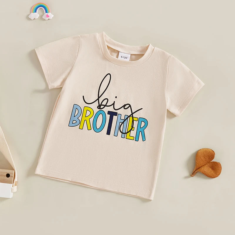 Toddler Girls Boys T-Shirts Letter Print Short Sleeve Shirts Summer Casual Fashion Kids Tops Brother Sister Matching Outfits