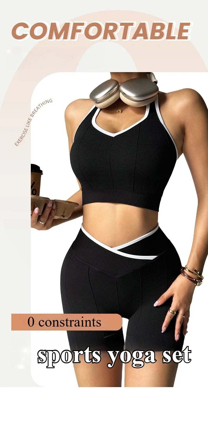 Women Seamless Fitness Yoga Set Outdoor Cycling Set Fashion Cross Waist Sports Leggings Gym Trainning Vest Butt Liftting Shorts